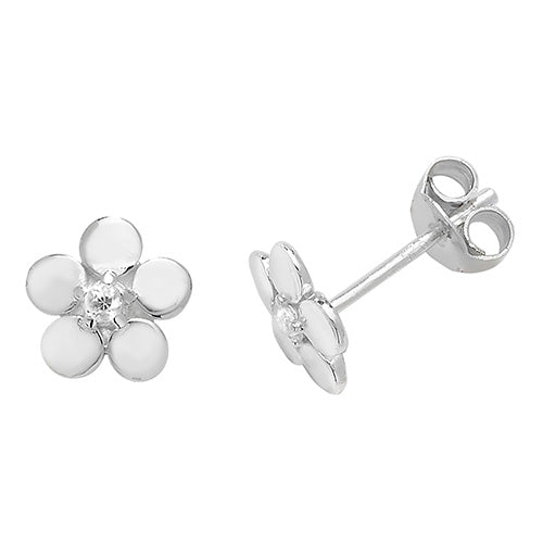 Silver  flower  Shaped CZ Stud Earrings - E Bixby Jewellers