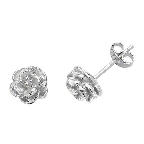 Silver Rose Shaped Stud Earrings - E Bixby Jewellers