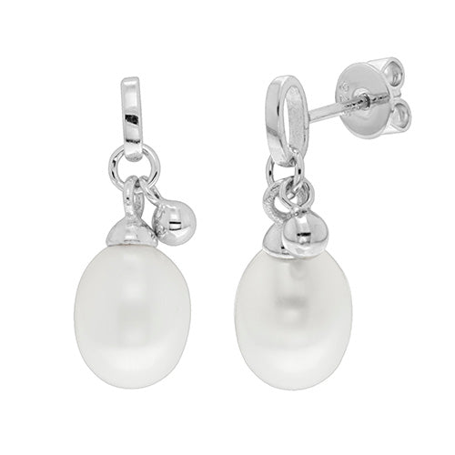 Silver Cz & Freshwater Pearl Stud Earrings - E Bixby Jewellers