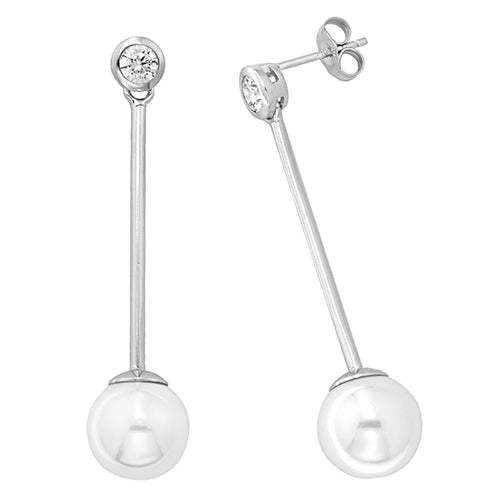 Silver Cz & Freshwater Pearl Drop Earrings - E Bixby Jewellers