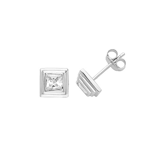 Silver CZ Set 4mm Square Stud Earrings - E Bixby Jewellers