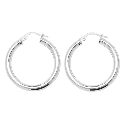 Silver 20mm Plain Polished Hoop Earrings - E Bixby Jewellers