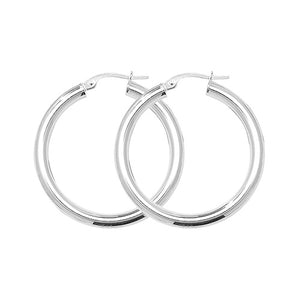 Silver 25mm Plain Polished Hoop Earrings - E Bixby Jewellers