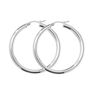 Silver 30mm Plain Polished Hoop Earrings - E Bixby Jewellers