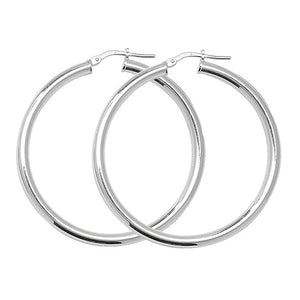 Silver 35mm Plain Polished Hoop Earrings - E Bixby Jewellers