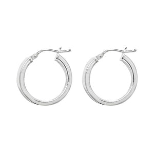 Silver 15mm Square Profile Tube Plain Polished Hoop Earrings - E Bixby Jewellers