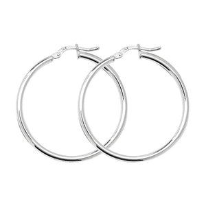 Silver 30mm Plain Polished Hoop Earrings - E Bixby Jewellers