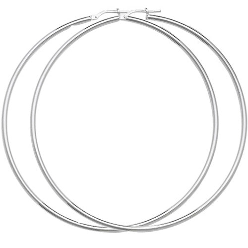 Silver 70mm Plain Polished Hoop Earrings - E Bixby Jewellers