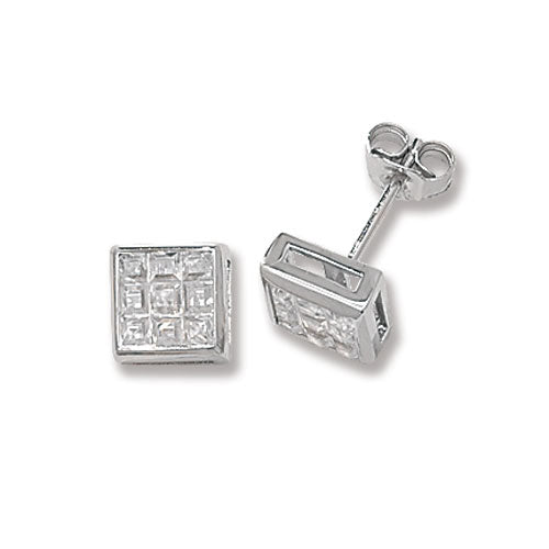 Silver Square Cz Stud Earrings - E Bixby Jewellers