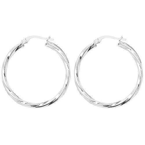 Silver 25mm Close Twist Plain Hoop Earrings - E Bixby Jewellers