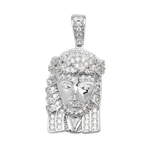 Silver Cubic Zirconia Stone Set Jesus Christ Face Pendant - E Bixby Jewellers