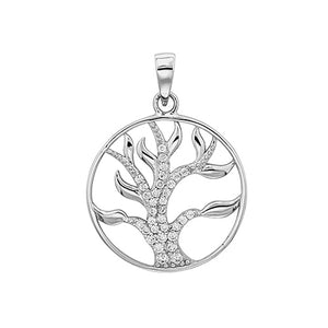 Silver Tree of Life Cubic Zirconia Stone Set Pendant - E Bixby Jewellers