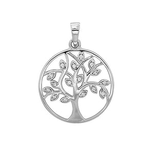 Silver Cubic Zirconia Stone Set Tree of Life Pendant - E Bixby Jewellers