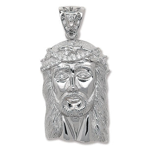 Silver Cubic Zirconia Stone Set Jesus Christ Face Pendant - E Bixby Jewellers