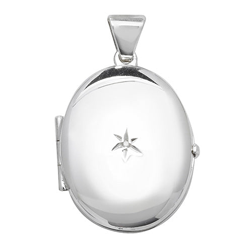 Silver Oval Medium Size Diamond Set Locket - E Bixby Jewellers