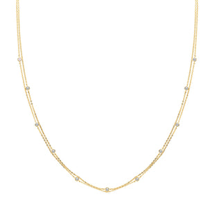 9ct Yellow Gold Ladies CZ Double Chain Necklet - E Bixby Jewellers