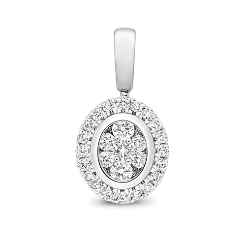 9ct White Gold Diamond Cluster Oval Pendant - E Bixby Jewellers