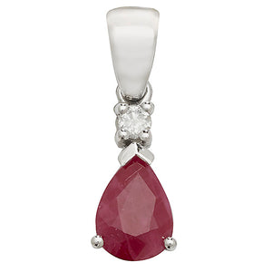 9ct White Gold Ruby Pendant Pear - E Bixby Jewellers