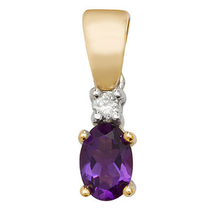 9ct Yellow Gold Diamond & Amethyst Oval Pendant - E Bixby Jewellers