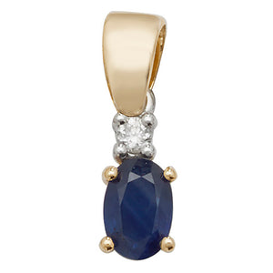 9ct Yellow Gold Diamond & Sapphire Oval Pendant - E Bixby Jewellers