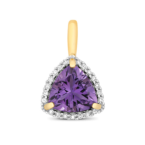 9ct Yellow Gold Diamond & Amethyst Pendant - E Bixby Jewellers