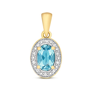 9ct Yellow Gold Diamond & Light Swiss Blue Topaz Pendant - E Bixby Jewellers