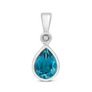 9ct White Gold Diamond & London Blue Topaz Pendant - E Bixby Jewellers