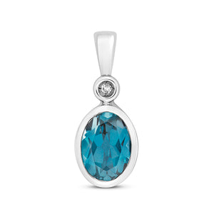 9ct White Gold Diamond & London Blue Topaz Pendant - E Bixby Jewellers