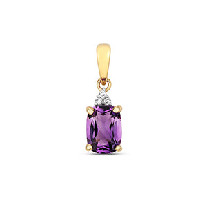 9ct Yellow Gold Diamond & Cu Amethyst Pendant - E Bixby Jewellers