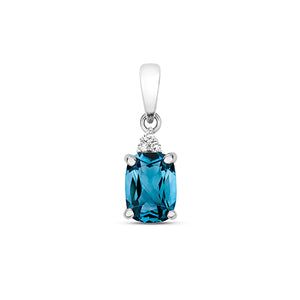 9ct White Gold Diamond & Cu London Blue Topaz Pendant - E Bixby Jewellers