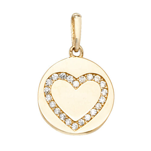 9ct Yellow Gold Round Disc Stone Set Heart Pendant - E Bixby Jewellers