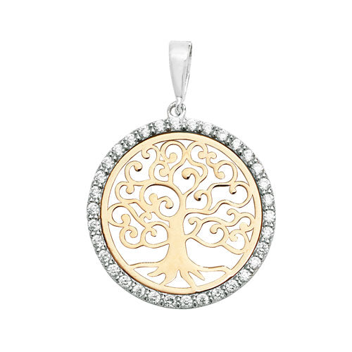 9ct Yellow And White Gold Stone Set Tree of Life Pendant - E Bixby Jewellers