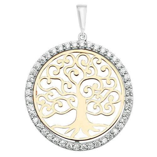 9ct Yellow And White Gold Stone Set Tree of Life Pendant - E Bixby Jewellers