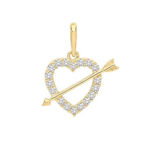 9ct Yellow Gold Arrow Heart Stone Set Pendant - E Bixby Jewellers