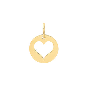 9ct Yellow Gold Disc Heart Shape Pendant - E Bixby Jewellers