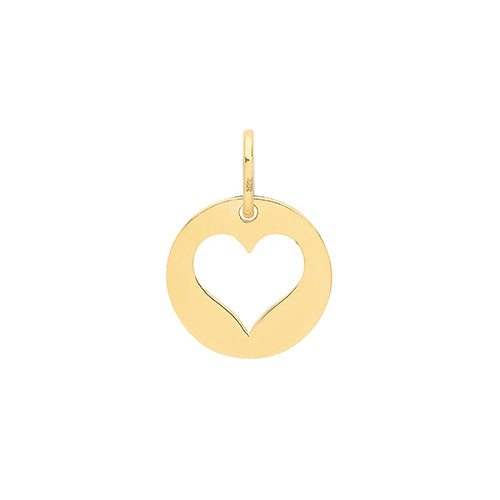 9ct Yellow Gold Disc Heart Shape Pendant - E Bixby Jewellers