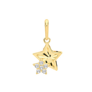 9ct Yellow Gold Double Star Charm/Pendant - E Bixby Jewellers