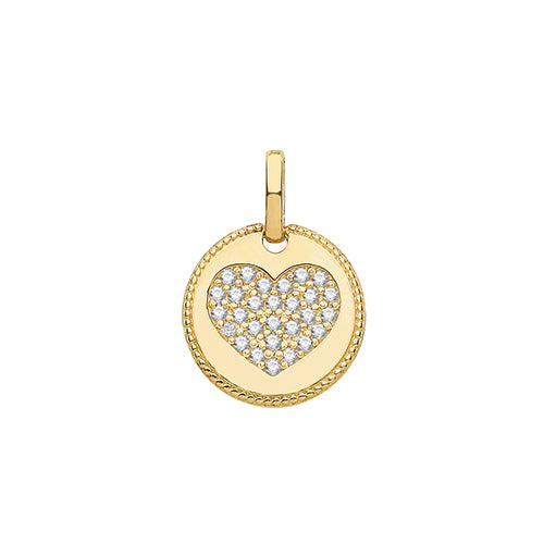 9ct Yellow Gold Round Disc Stone Set Heart Shape Pendant - E Bixby Jewellers