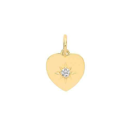 9ct Yellow Gold Flat Stone Set Cubic Zirconia Charm/Pendant - E Bixby Jewellers