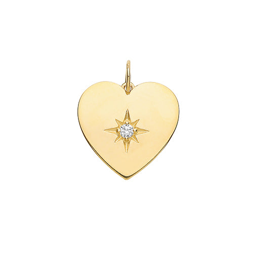 9ct Yellow Gold Heart Flat Stone Set Cubic Zirconia Charm/Pendant - E Bixby Jewellers