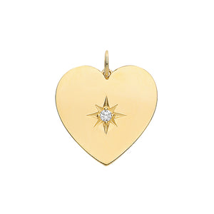 9ct Yellow Gold Flat Heart Stone Set Cubic Zirconia Charm/Pendant - E Bixby Jewellers