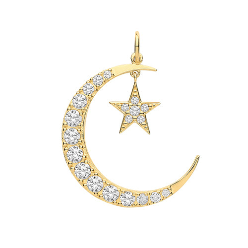 9ct Yellow Gold Moon And Star Charm/Pendant - E Bixby Jewellers