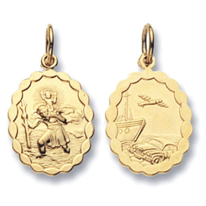 9ct Yellow Gold Double Sided Oval St Christopher Pendant - E Bixby Jewellers