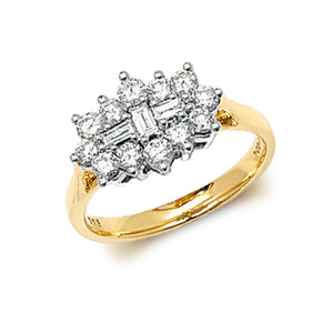 9ct Yellow Gold Diamond RD/BG Cluster Ring - E Bixby Jewellers