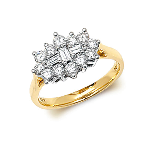 9ct Yellow Gold Diamond RD/BG Cluster Ring - E Bixby Jewellers