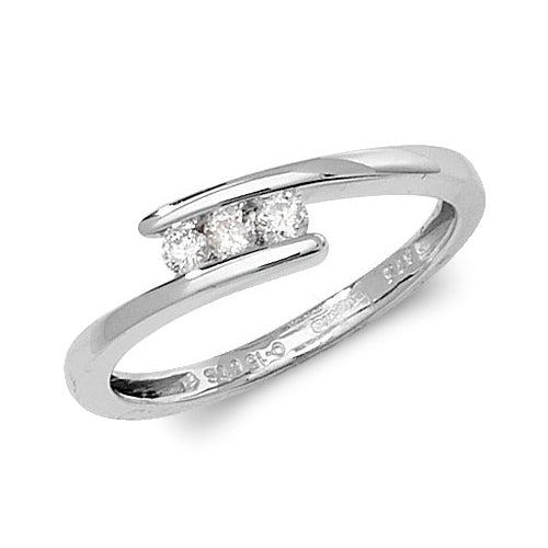 9ct White Gold Diamond 3 Stone Crossover Ring - E Bixby Jewellers