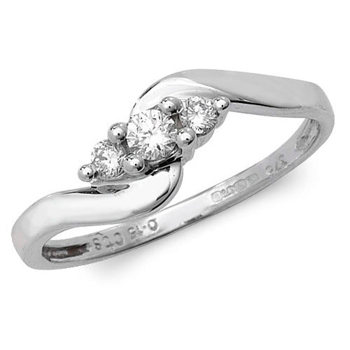 9ct White Gold Diamond 3 Stone Crossover Ring - E Bixby Jewellers