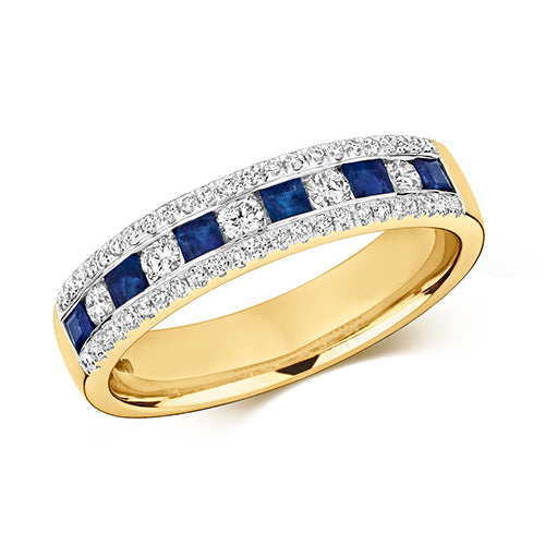 9ct Yellow Gold Diamond & Sapphire Pc/Rd Eternity Ring - E Bixby Jewellers