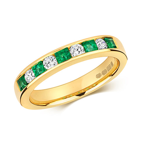 9ct Yellow Gold Diamond & Emerald Eternity Ring - E Bixby Jewellers