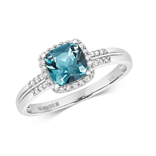 9ct White Gold Diamond & London Blue Topaz Ring - E Bixby Jewellers